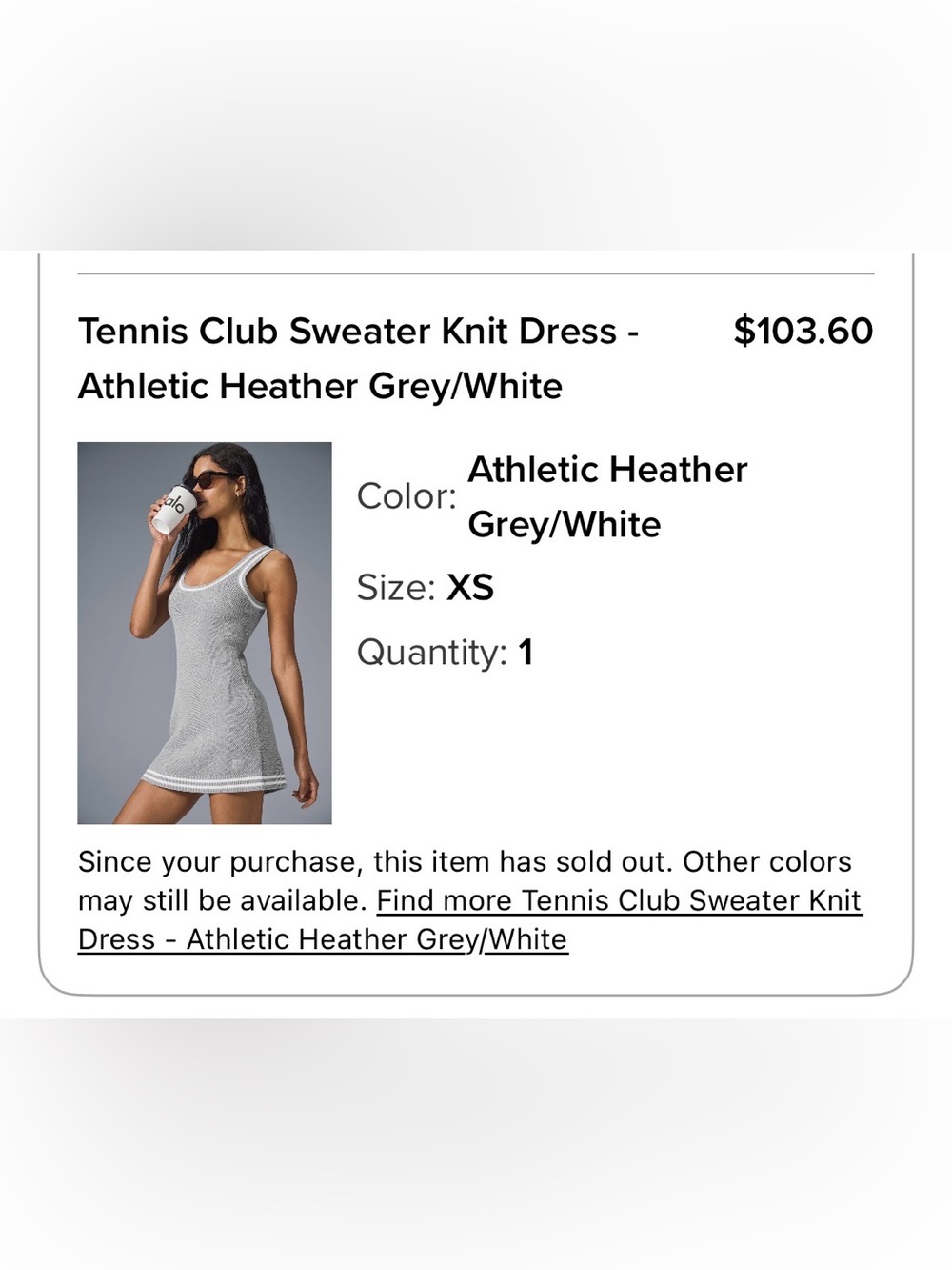 ALO Yoga Gray Knit Tank Mini Dress with White Trim - Picture 4 of 4